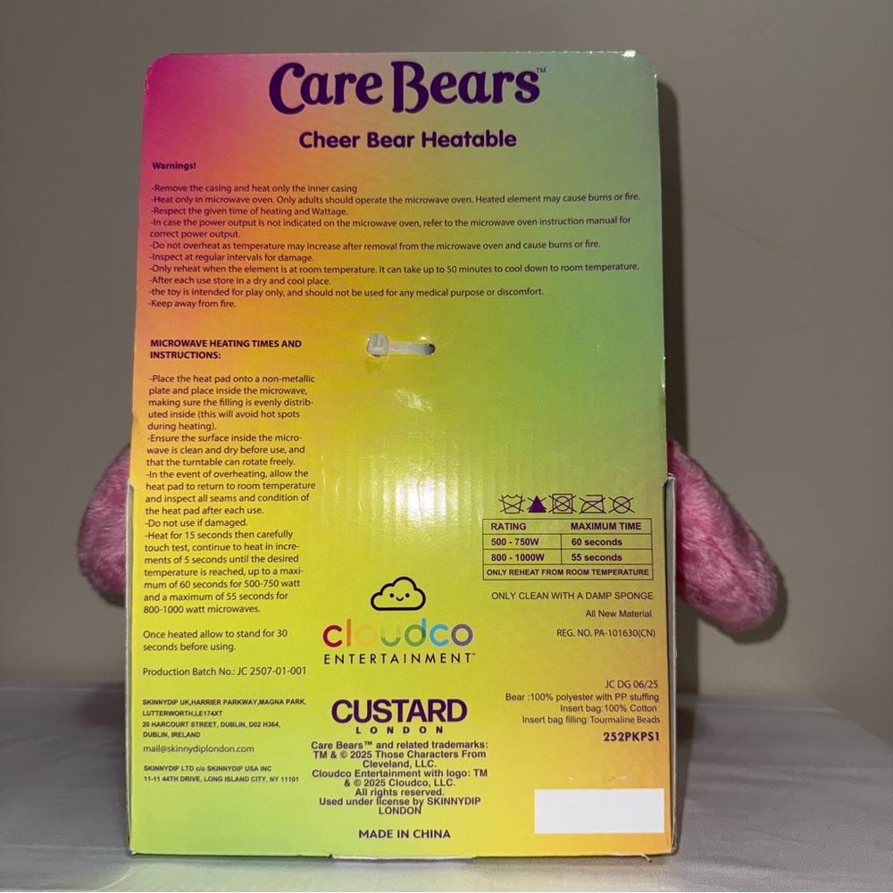 Care Bears "Cheer Bear" Heatable Plush Bear 12" Pink with Rainbow, Comfy Bedtime - Picture 2 of 2